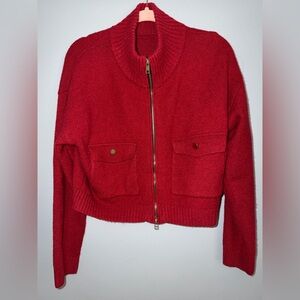 Red Zip-Front Cropped Women's Jacket